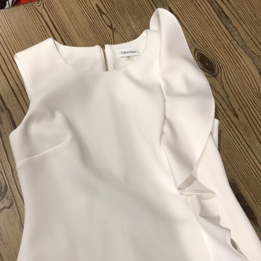 White Calvin Klein Dress with Ruffle